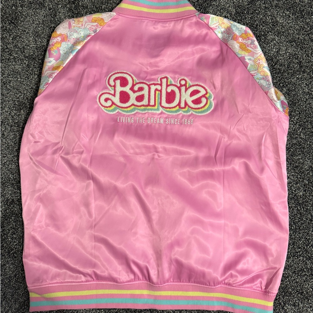 Loungefly Barbie 65th Anniversary Unisex 2X Bomber Jacket Pink Pastel NWT - Picture 4 of 8